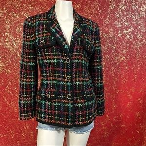 MORGAN  TAYLOR MT Vintage Texured Wool Blend Multi Color Rainbow Blazer Jacket 6